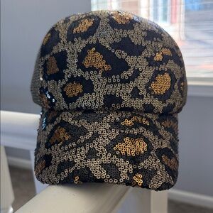 Sequin Leopard Print Cap